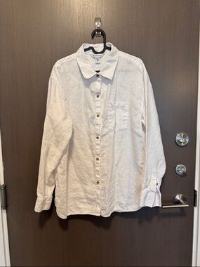 Athleta White Button-Down Linen Shirt